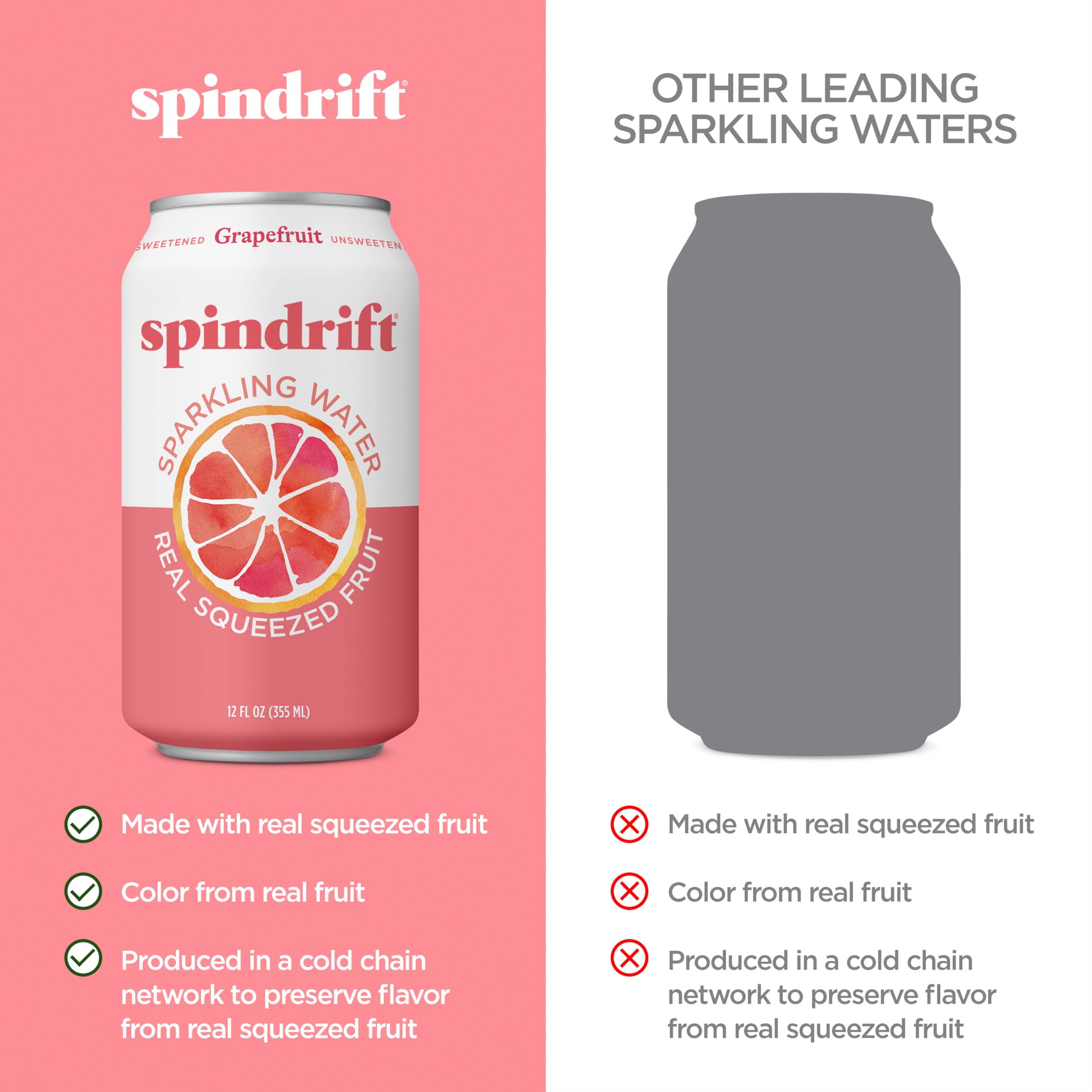 Lata de Spindrift pomelo abierta y efervescencia ligera visible, refrescante