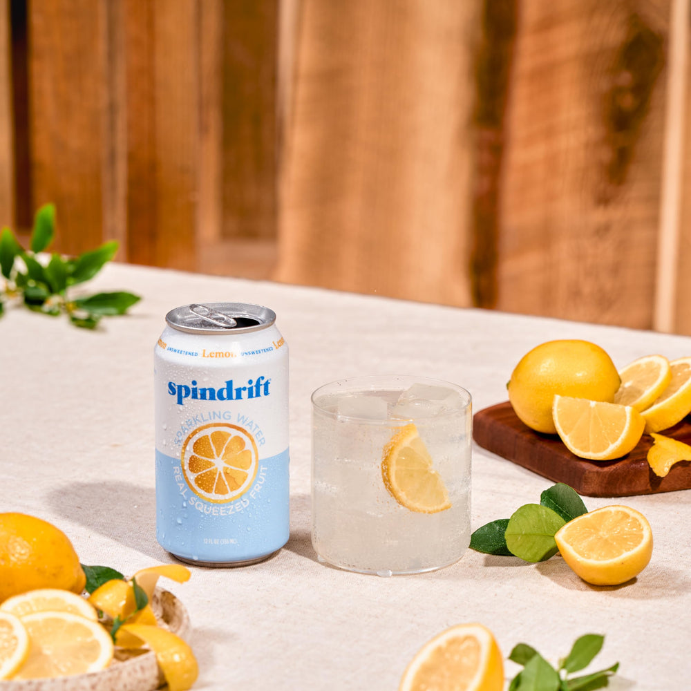 Spindrift etiqueta con sellos no-GMO, sin gluten y Kosher