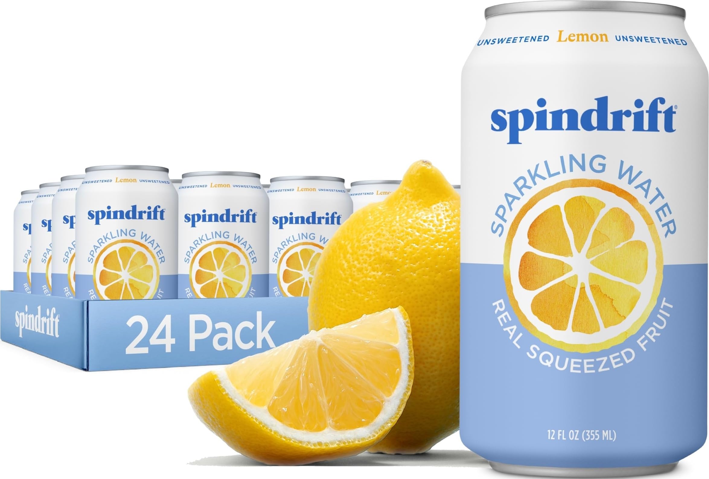Spindrift lata frontal mostrando diseño y frescura de limón