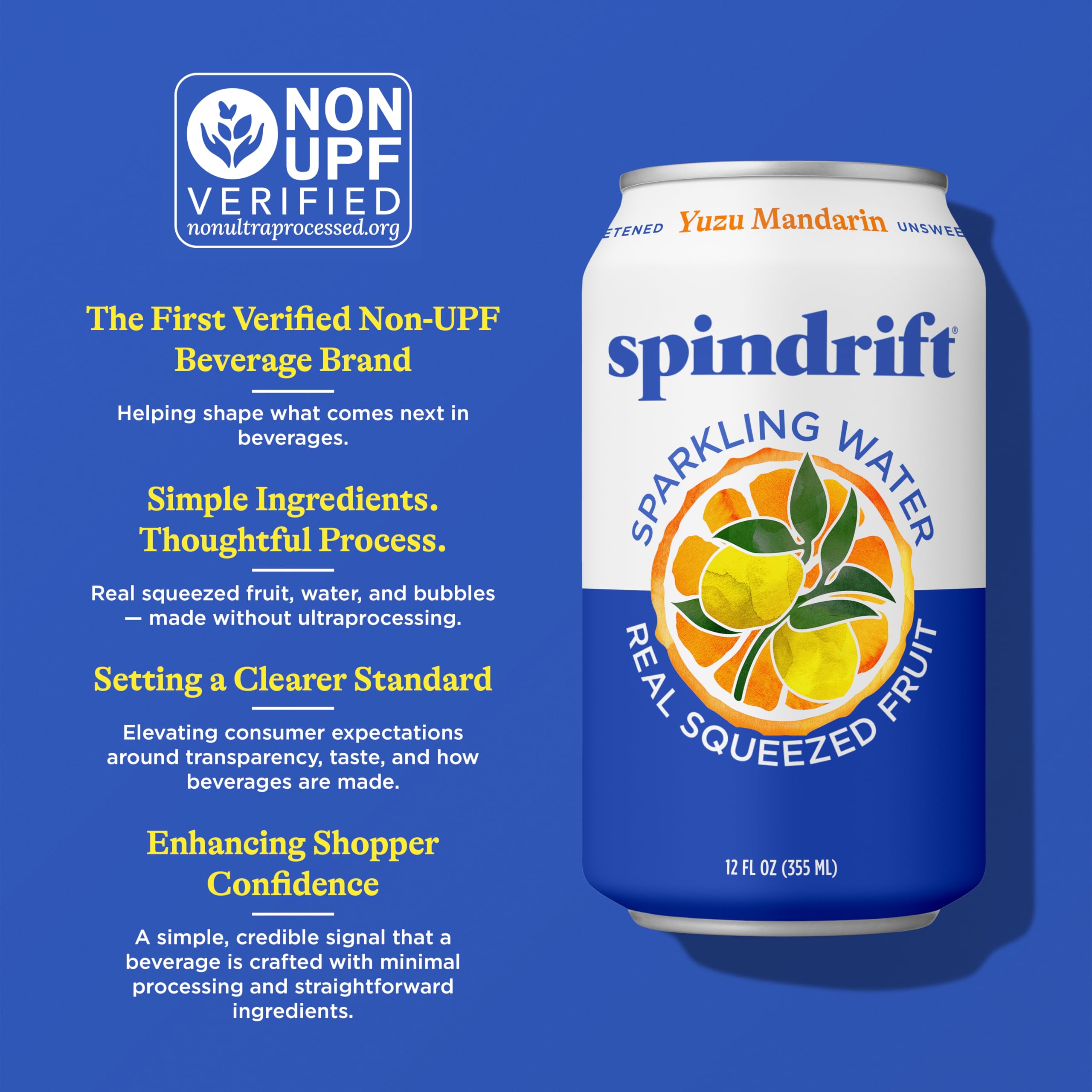 Spindrift etiqueta ampliada con ingredientes reales y sin azúcar añadido