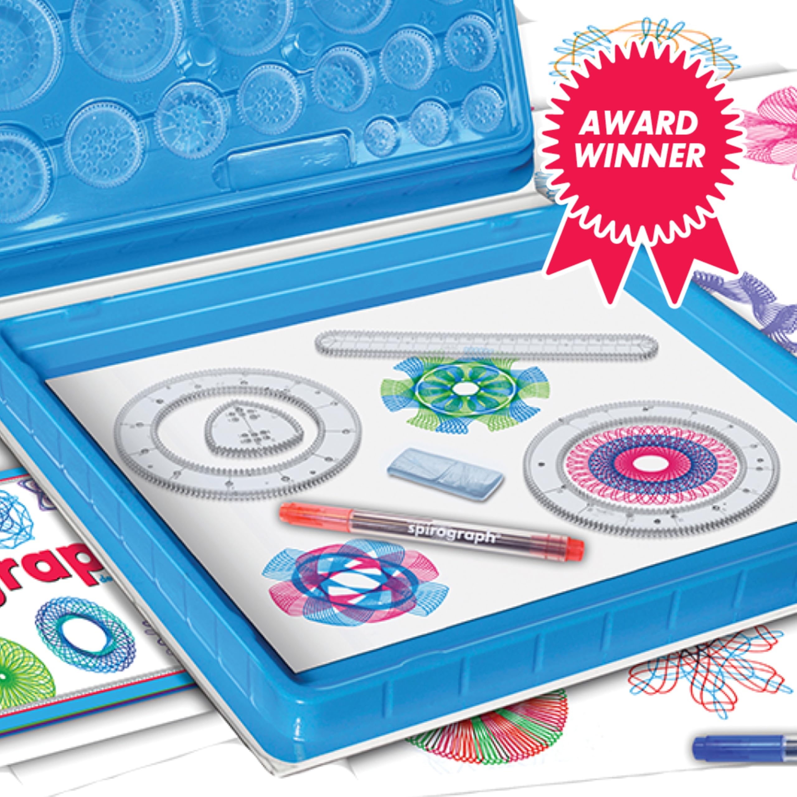 Spirograph comparación de tamaño con manos para referencia práctica