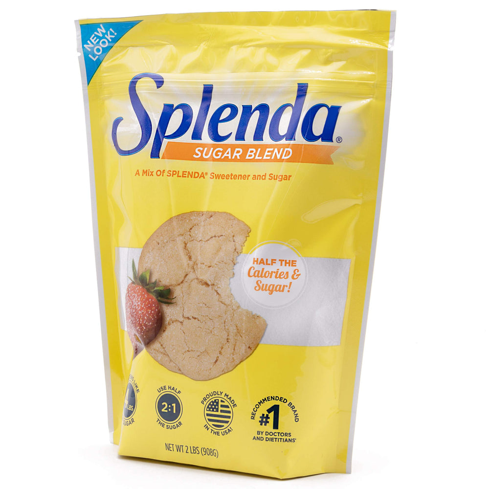 SPLENDA resealable bag beside measuring cup to show portion and scale