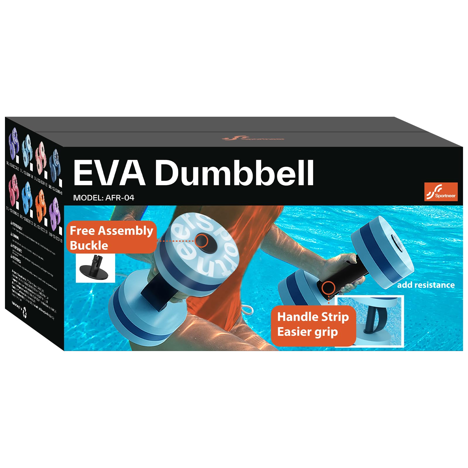 Sportneer lifestyle image of aqua class using water weights for group training