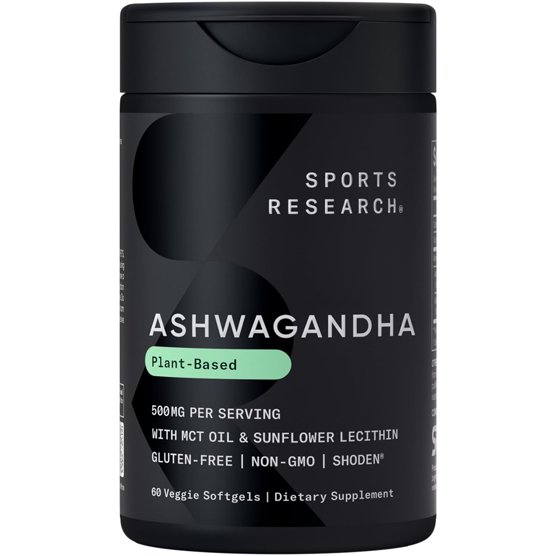 Sports Research envase frontal mostrando ashwagandha y beneficios de absorción