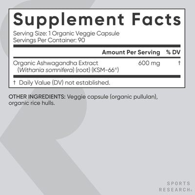 Sports Research ashwagandha root and powder illustrating organic ingredient authenticity benefit
