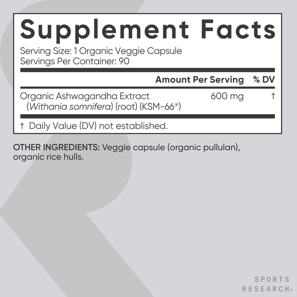 Sports Research ashwagandha root and powder illustrating organic ingredient authenticity benefit