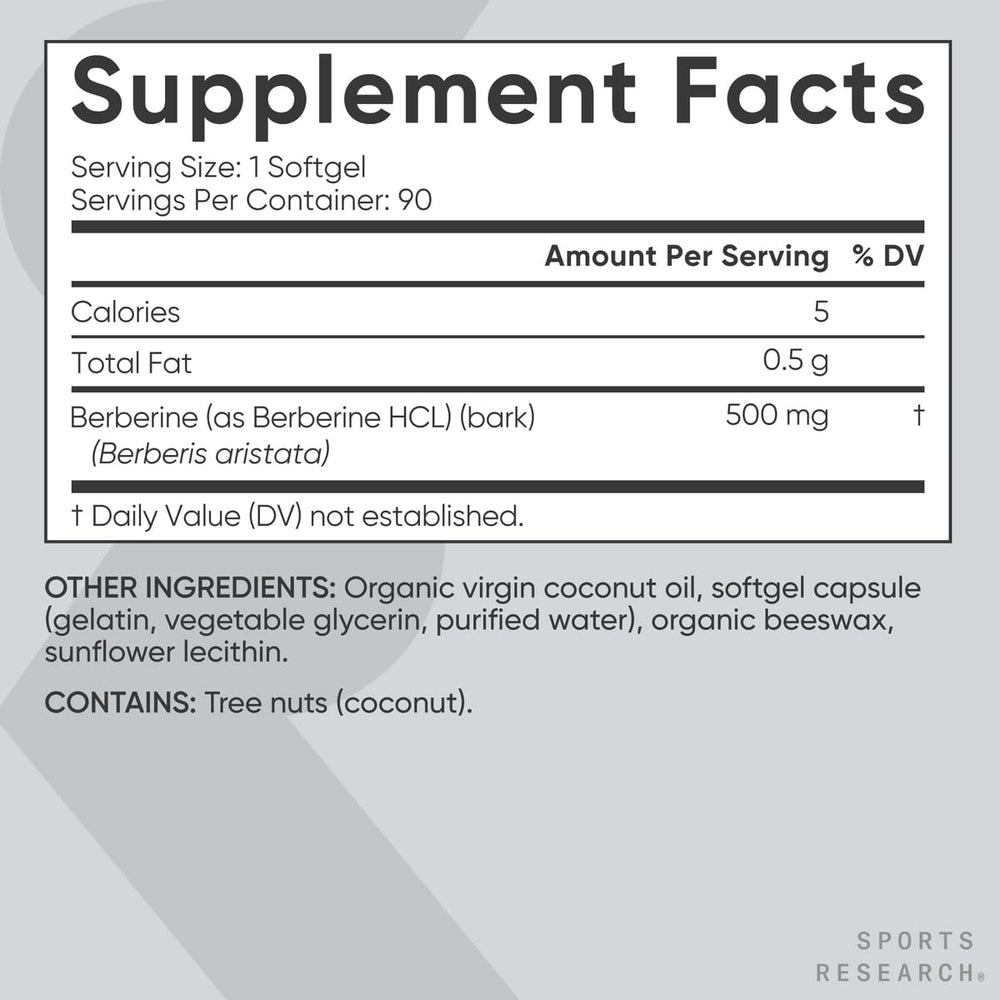 Envase Sports Research abierto con softgels visibles, conveniente para uso diario
