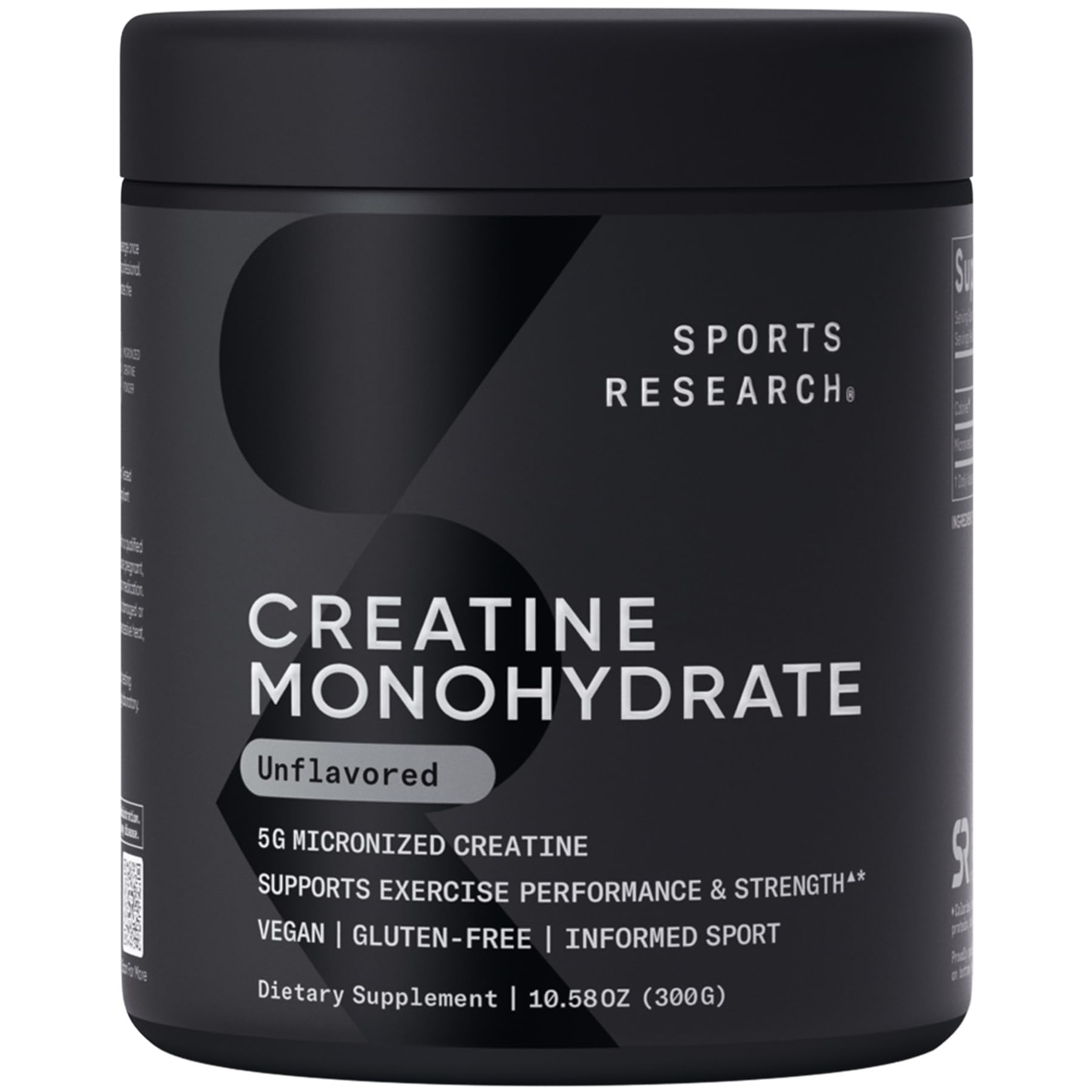 Sports Research bote frontal con creatina sin sabor, presentación 60 porciones