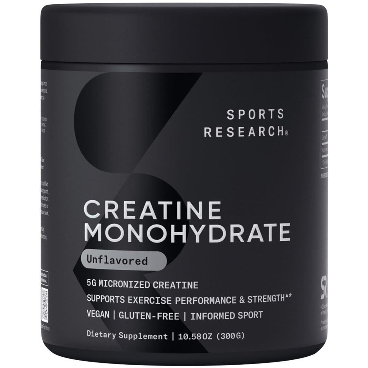 Sports Research bote frontal con creatina sin sabor, presentación 60 porciones