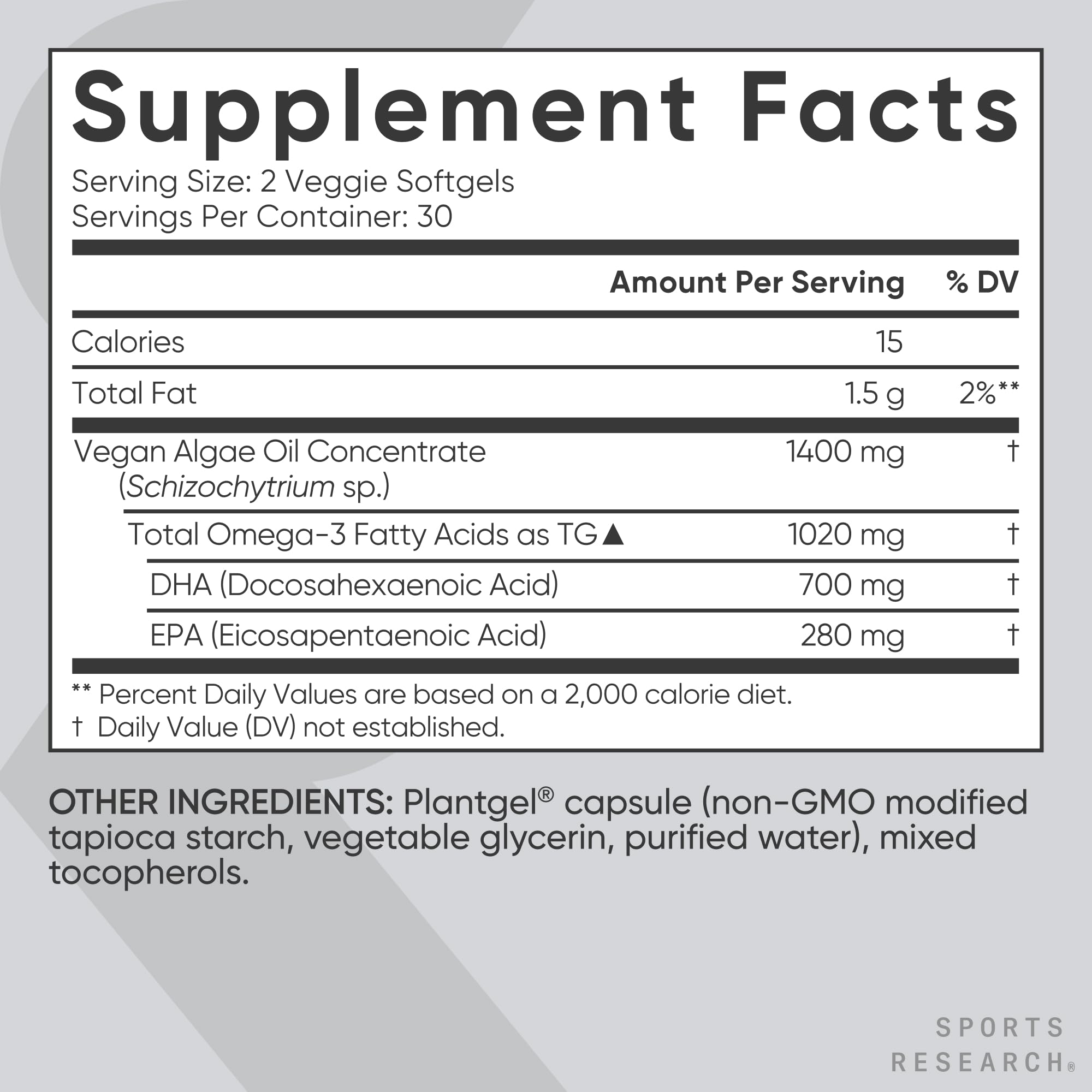 Sports Research etiqueta con certificaciones veganas y pruebas externas