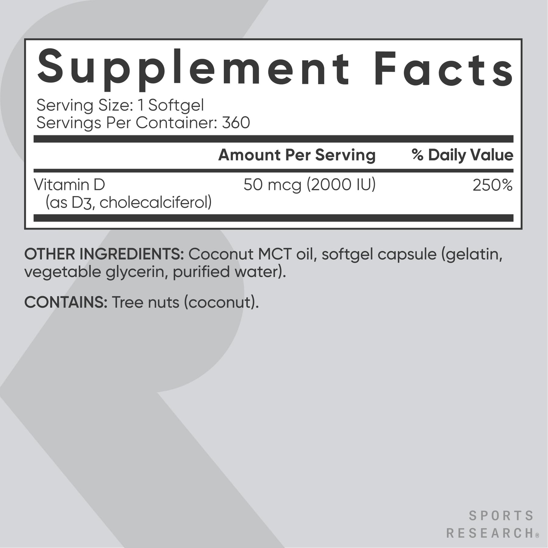 Sports Research etiqueta con información nutricional clara y legible