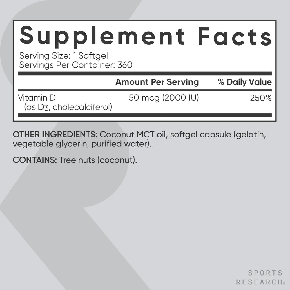 Sports Research etiqueta con información nutricional clara y legible