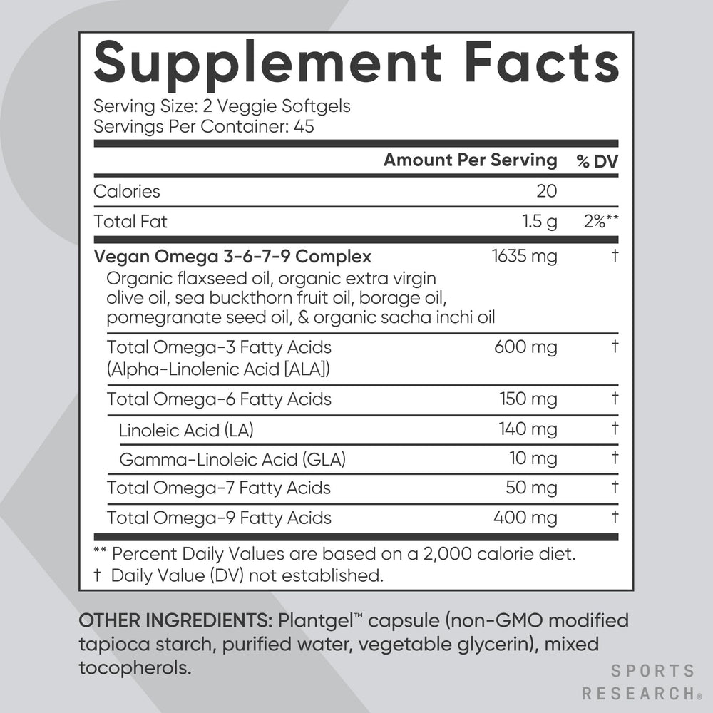 Sports Research etiqueta con información nutricional y certificaciones claras