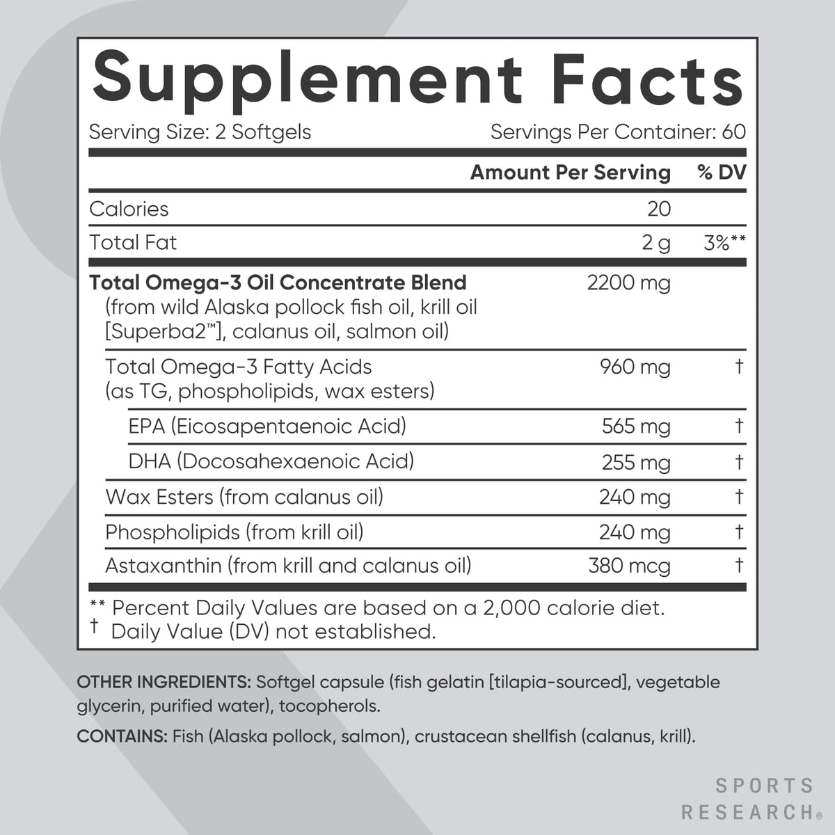 Sports Research etiqueta con lista de ingredientes y certificaciones