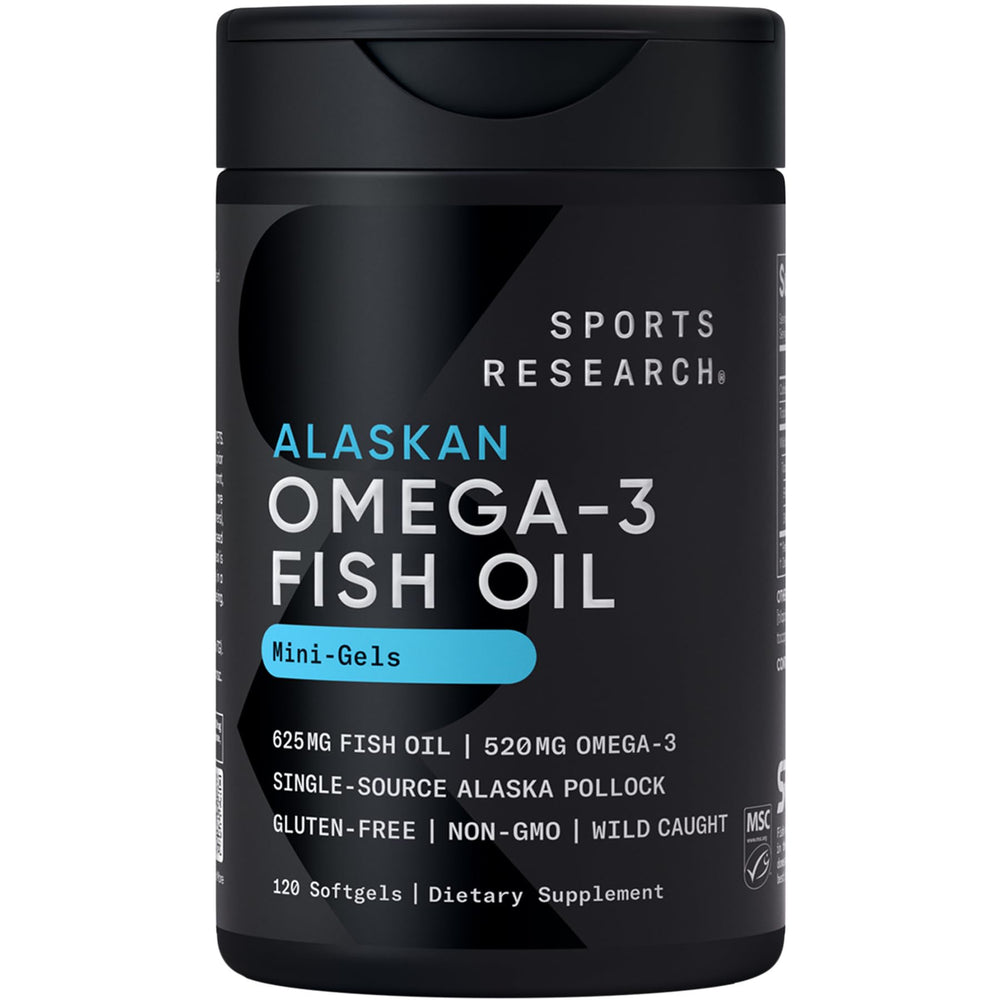 Sports Research frasco frontal mostrando etiqueta y cantidad 120 capsulas — confianza y pureza