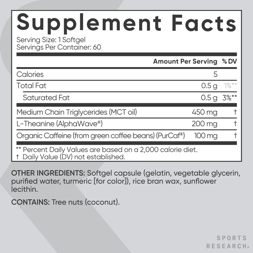 Sports Research supplement facts label detailing ingredients and dosages