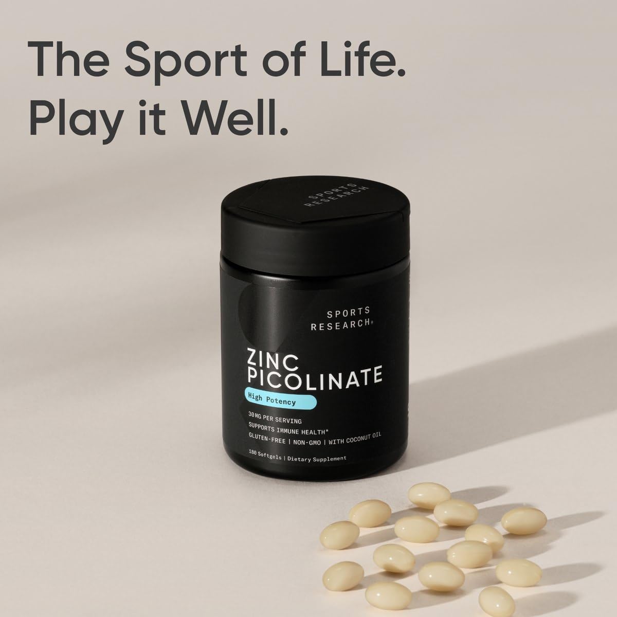 Bote Sports Research abierto con softgels visibles para entender cantidad y presentación