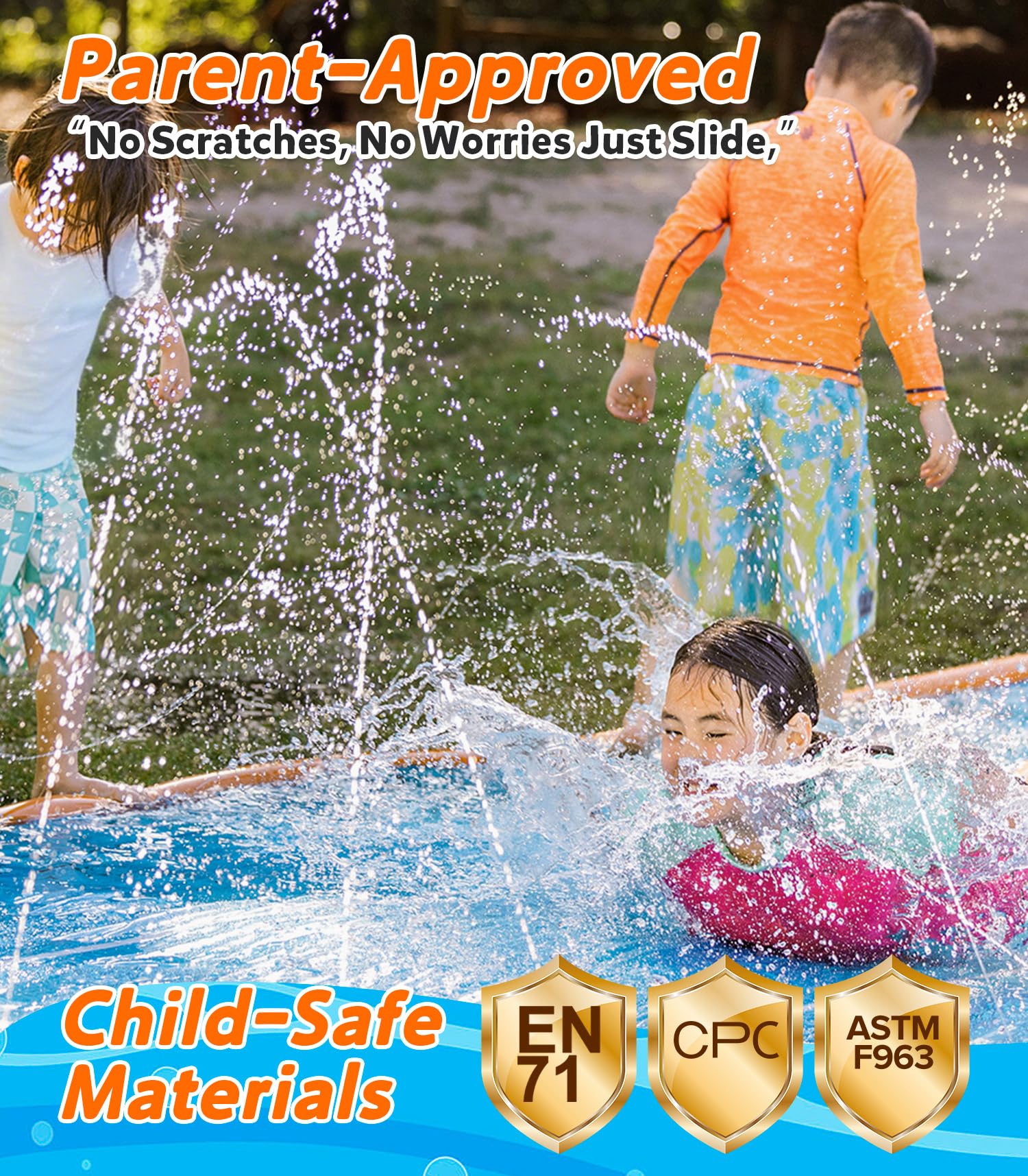 Spring Water dos carriles en acción con niños compitiendo y diversión