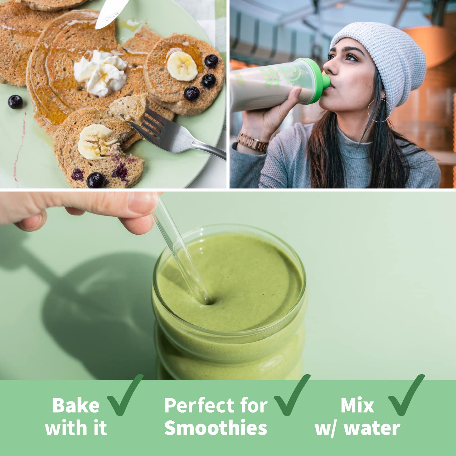 Sprout Living persona activa sosteniendo batido tras ejercicio, energía