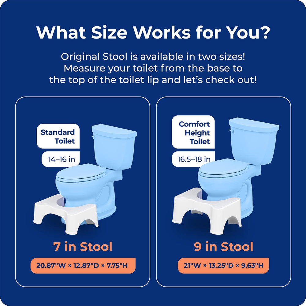 Squatty Potty 9" colocado junto al inodoro demostrando ajuste bajo el borde
