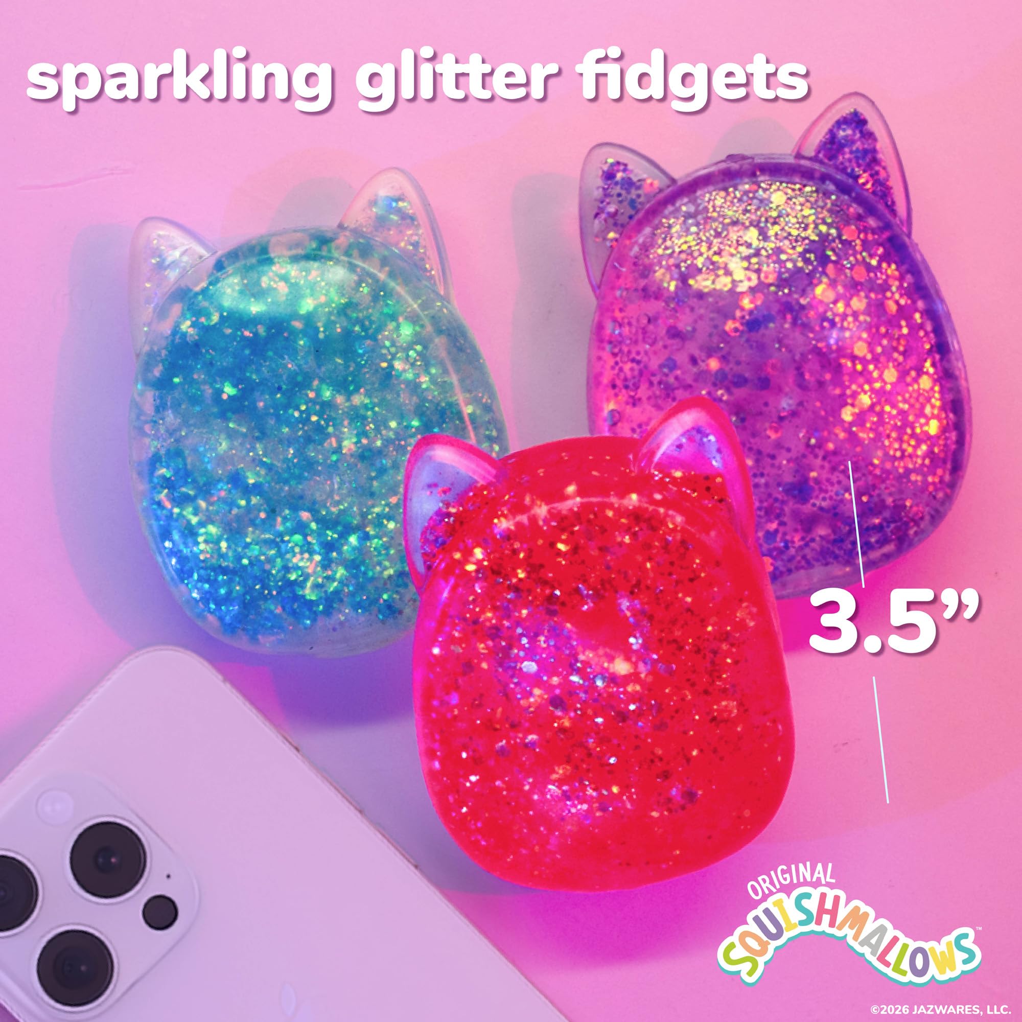 Squishmallows SLIMYGLOOP textura cercana del gel con brillo para calma táctil