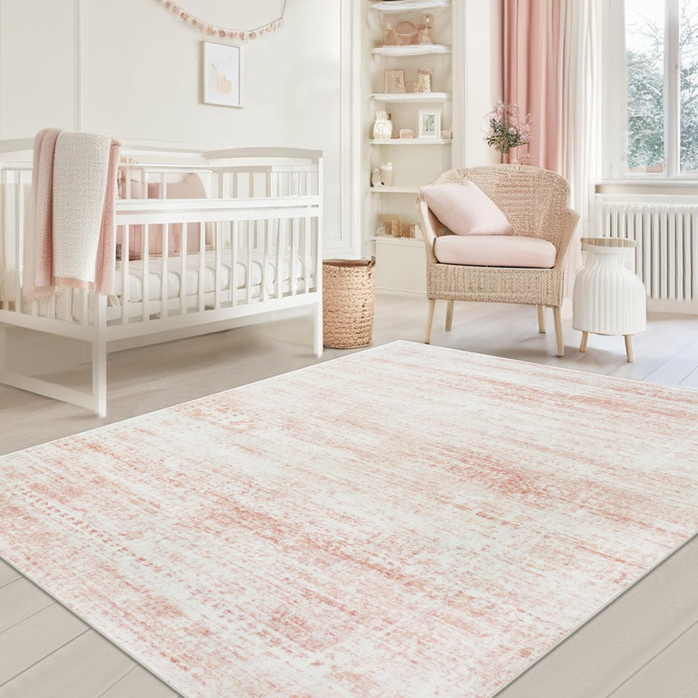 Srugn front view pink rug in living room adds cozy warmth and style