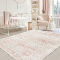 Srugn front view pink rug in living room adds cozy warmth and style