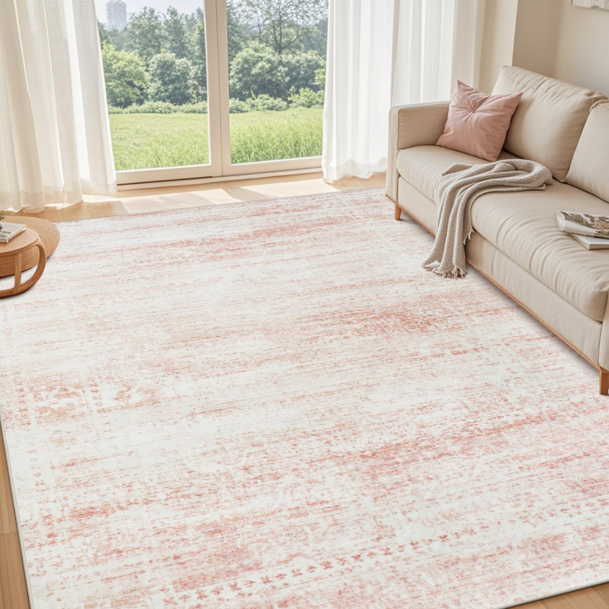Srugn pink rug being machine washed illustrating simple, practical cleaning