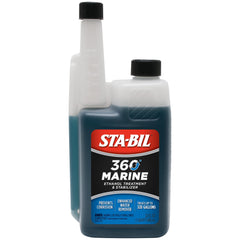 STA-BIL 360 frontal del envase mostrando la botella y capacidad de 32 oz, protección clara