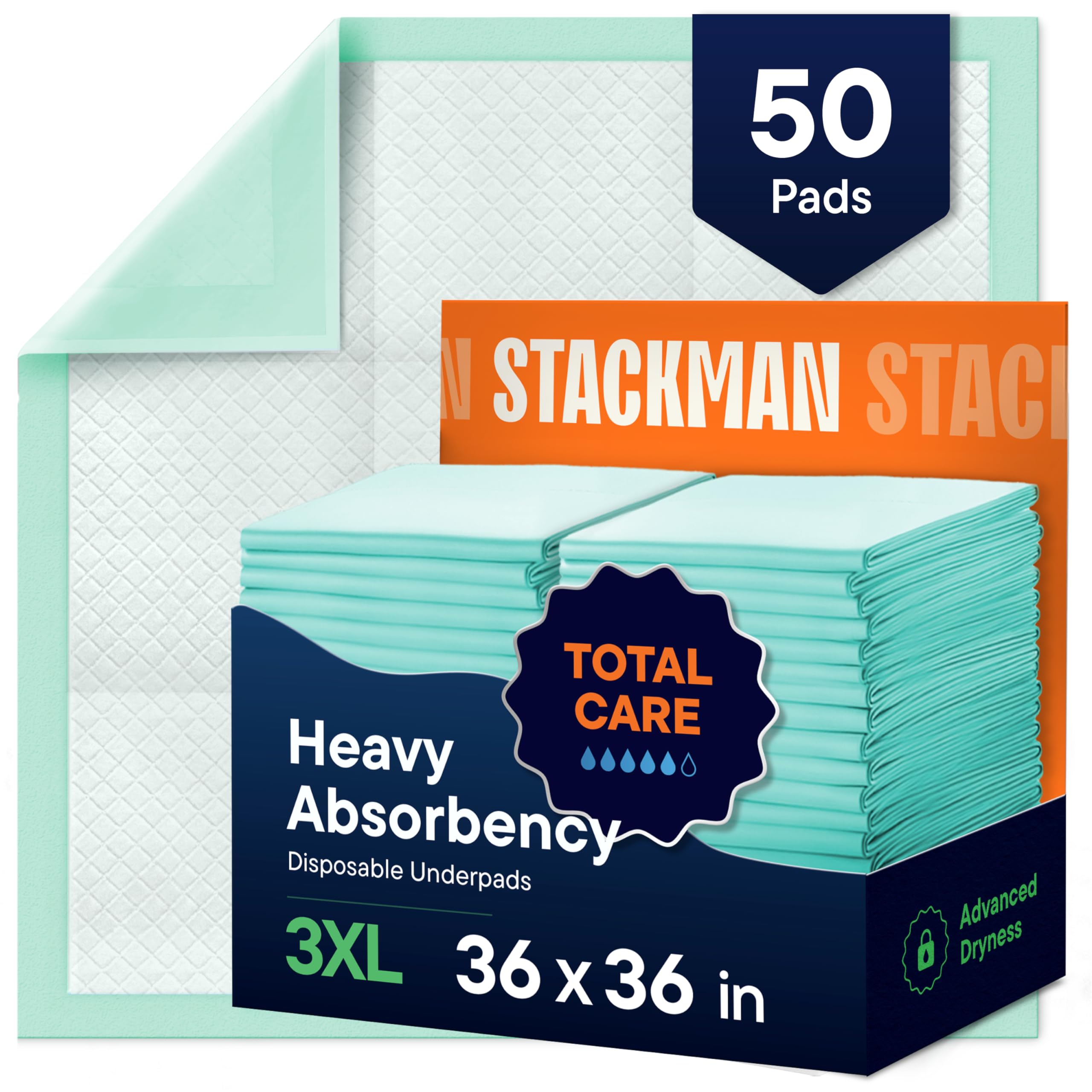 Stack Man almohadilla 36x36 vista frontal protegiendo cama