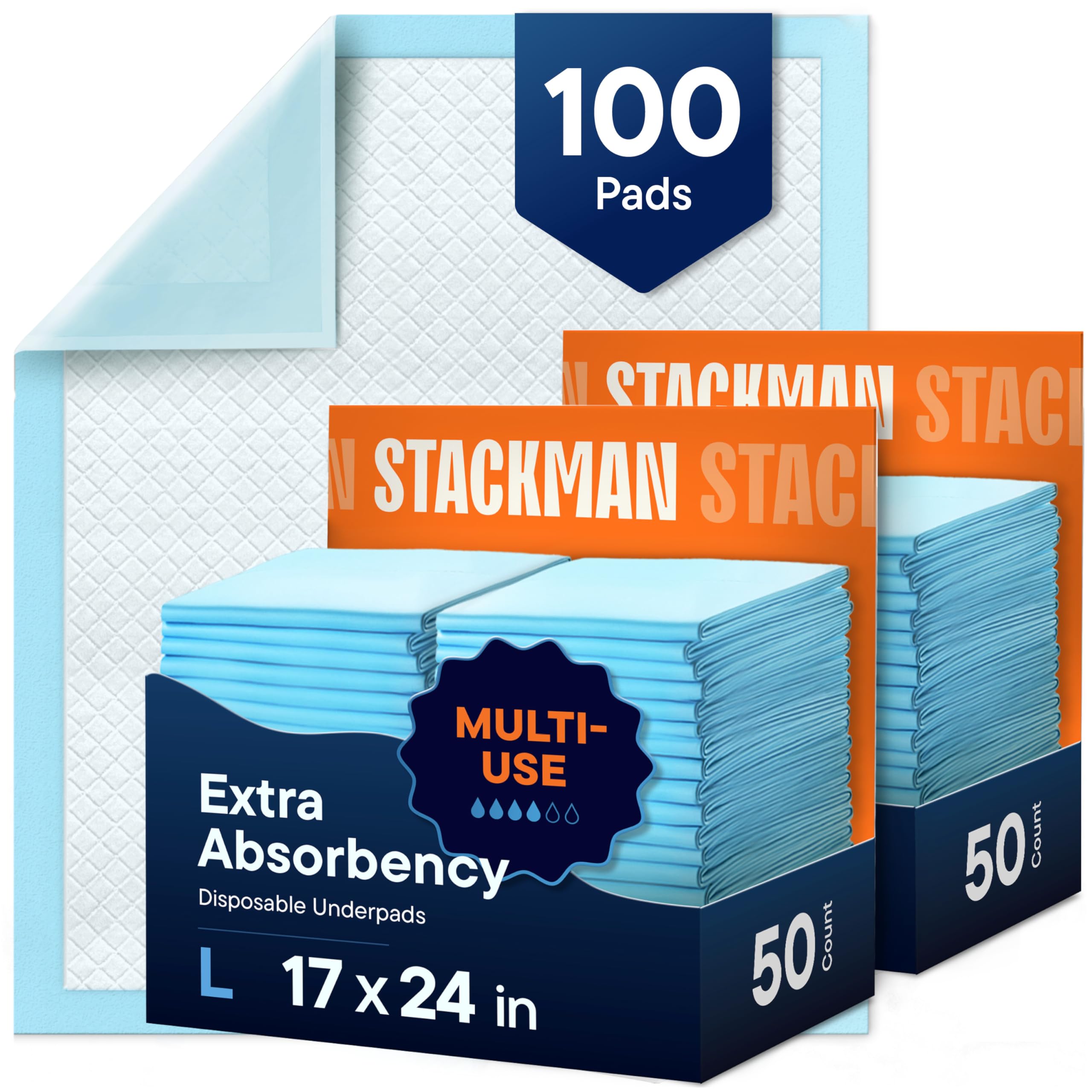 Stack Man empaque frontal mostrando la cantidad y tamaño, protección inmediata