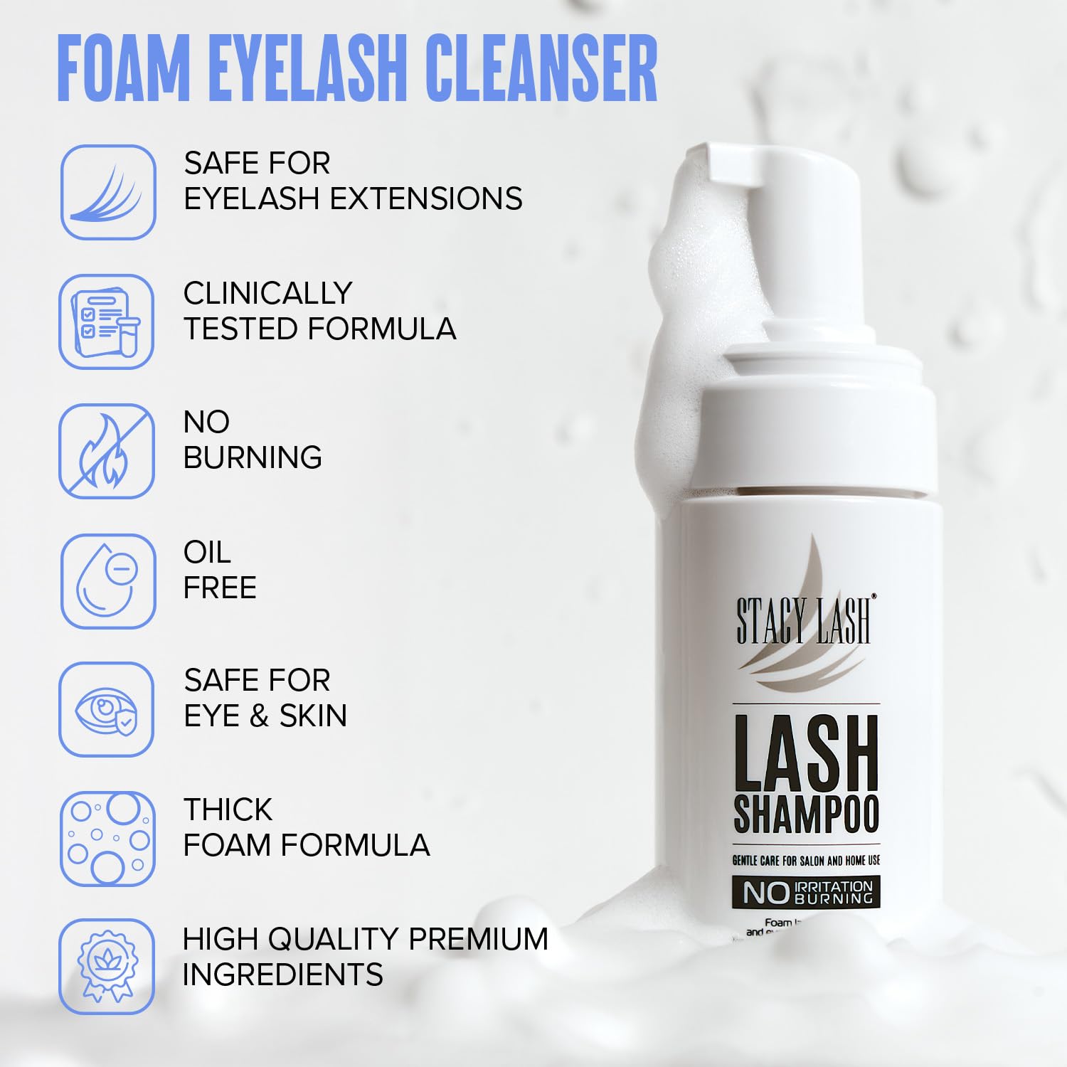 STACY LASH producto en uso sobre pestañas, remueve maquillaje fácilmente