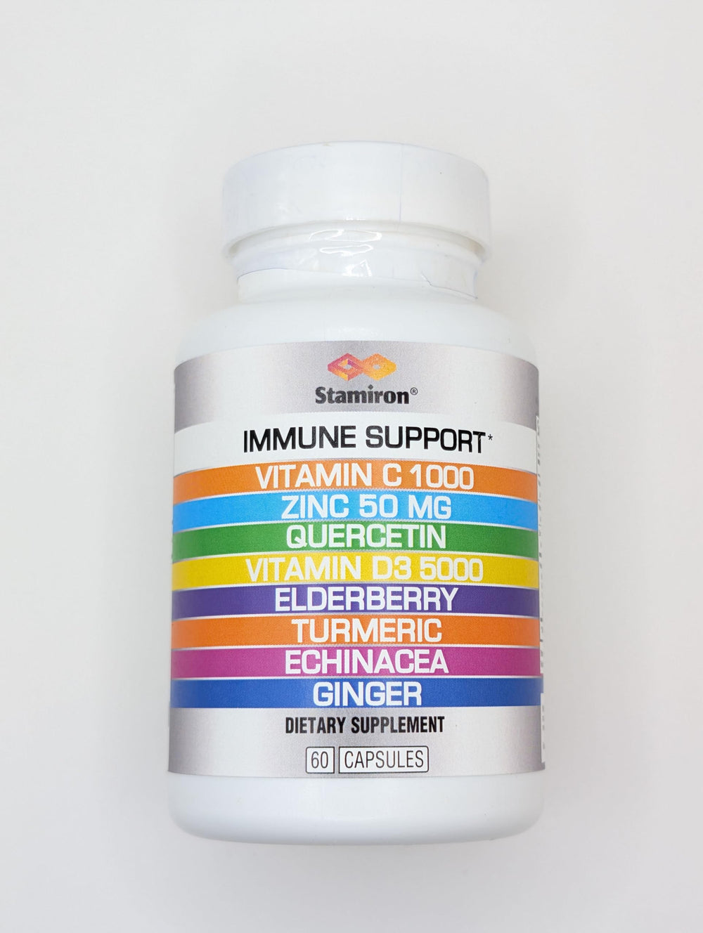 Stamiron zinc y quercetina en primer plano destacando ingredientes clave