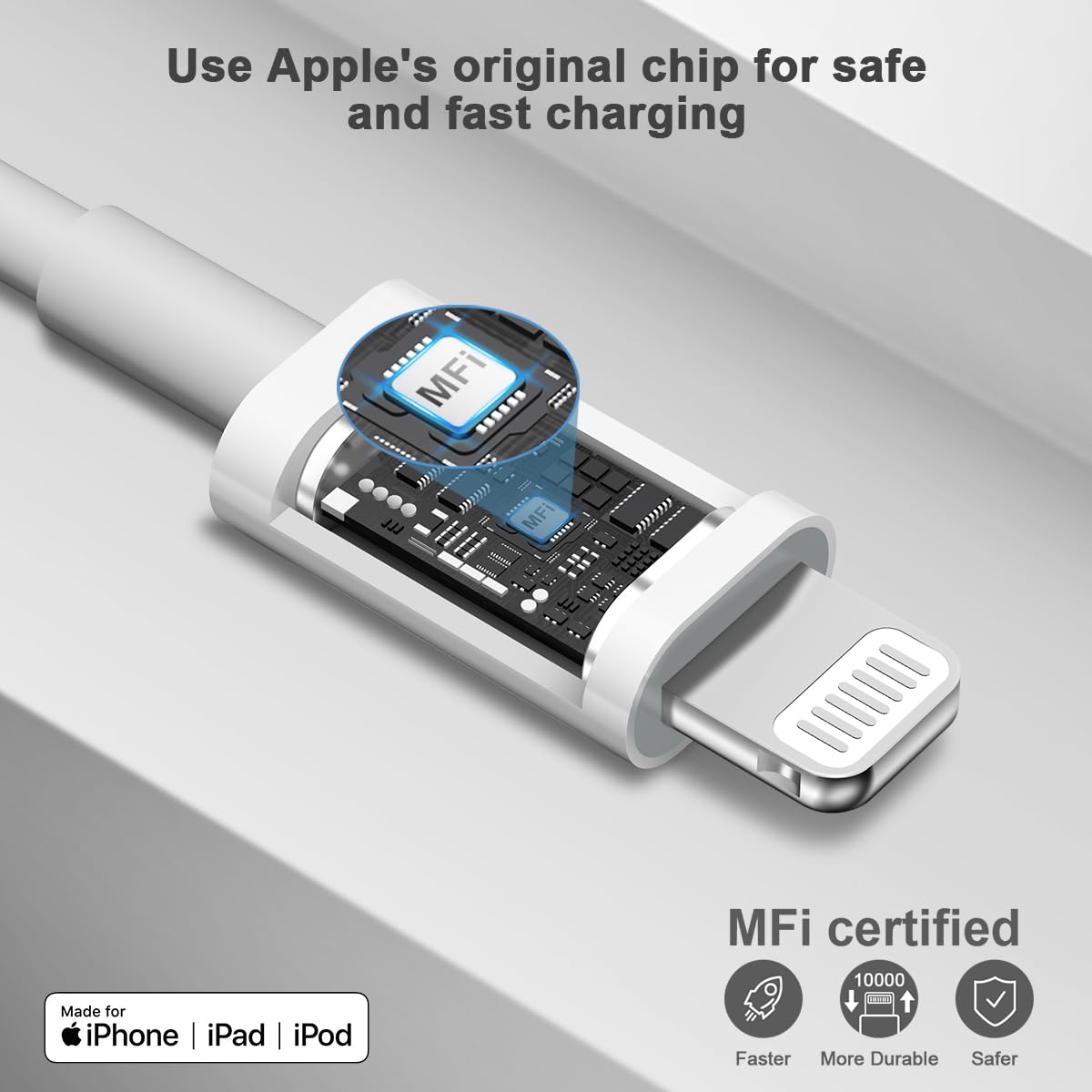 STAMISH primer plano del chip del cable Lightning que evita mensajes de error