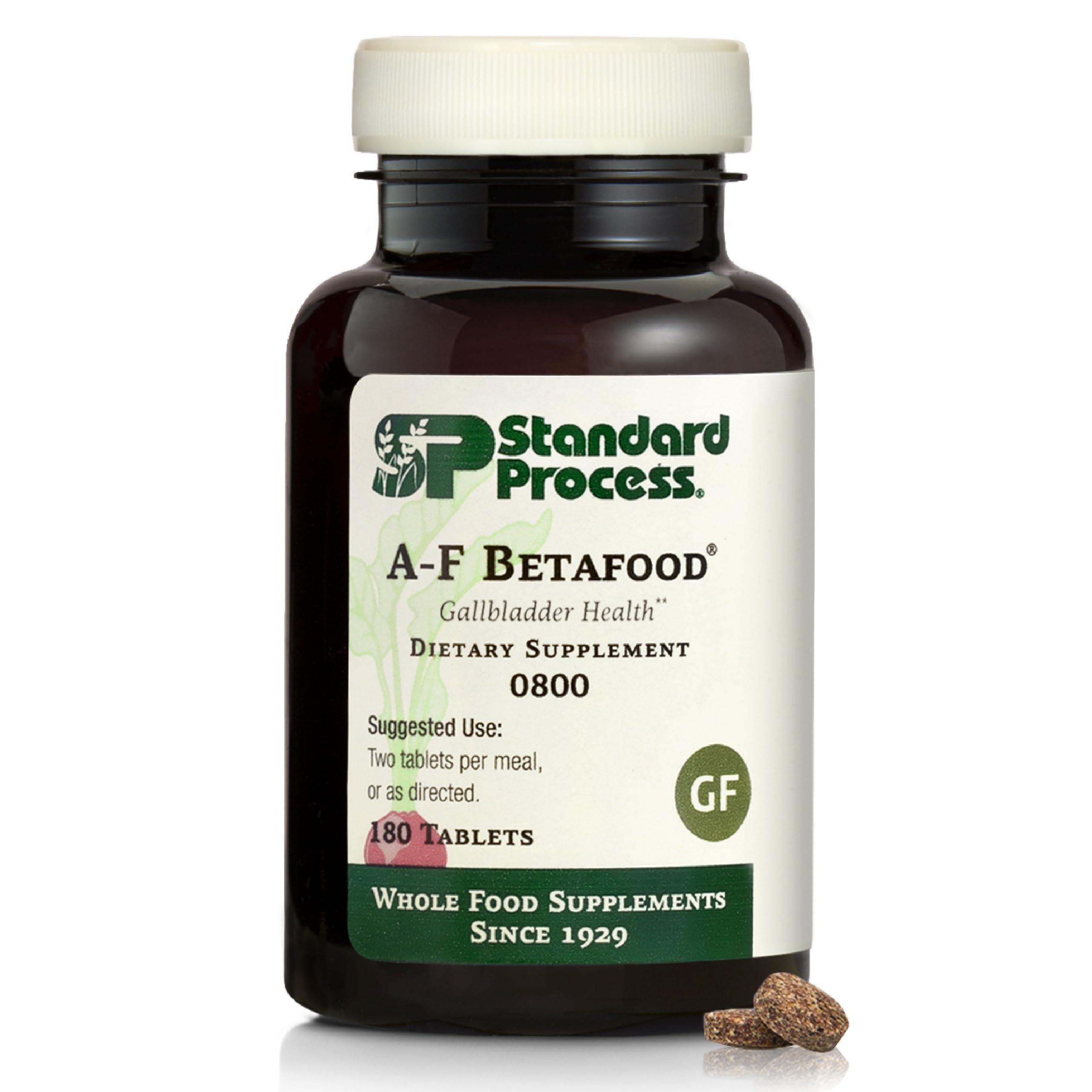 Standard Process A-F Betafood front bottle shot showing product and count benefit