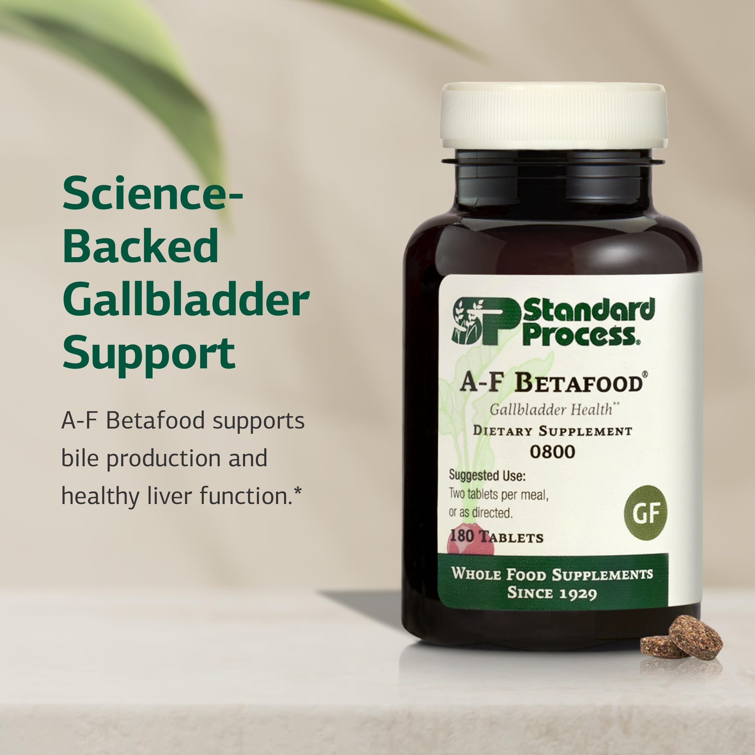 Standard Process A-F Betafood label detail showing ingredients and clear information benefit