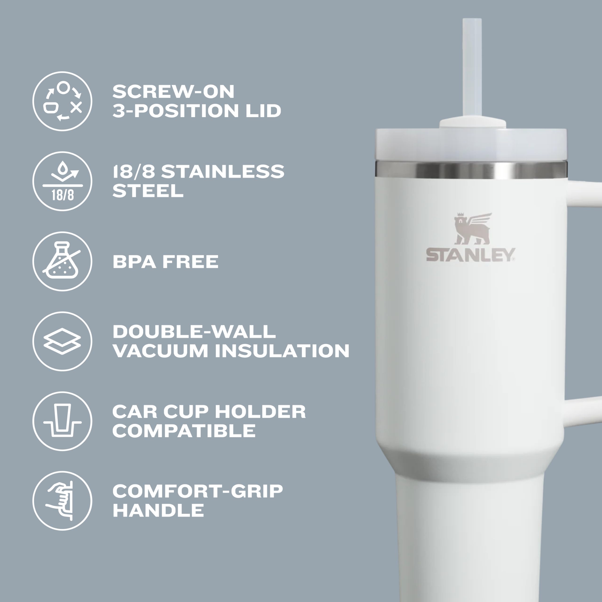 STANLEY Quencher H2.0 asa ergonómica con insertos para transporte cómodo