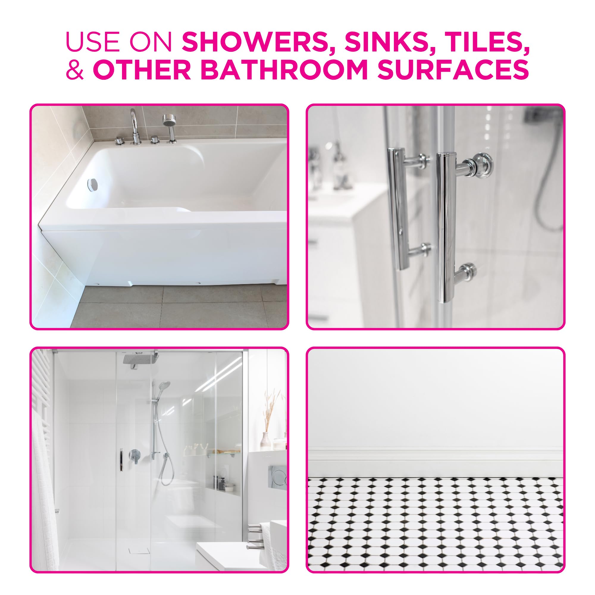 Stardrops The Pink Stuff junto a objetos de baño para comparar tamaño, rendimiento prolongado