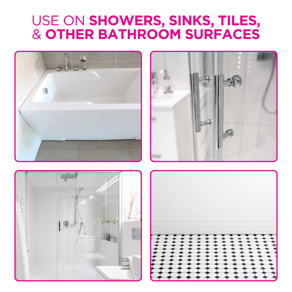 Stardrops The Pink Stuff junto a objetos de baño para comparar tamaño, rendimiento prolongado