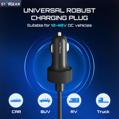 STARGEAR enchufe de mechero conectado demostrando compatibilidad 12V-48V, beneficio: alimentación desde vehículo