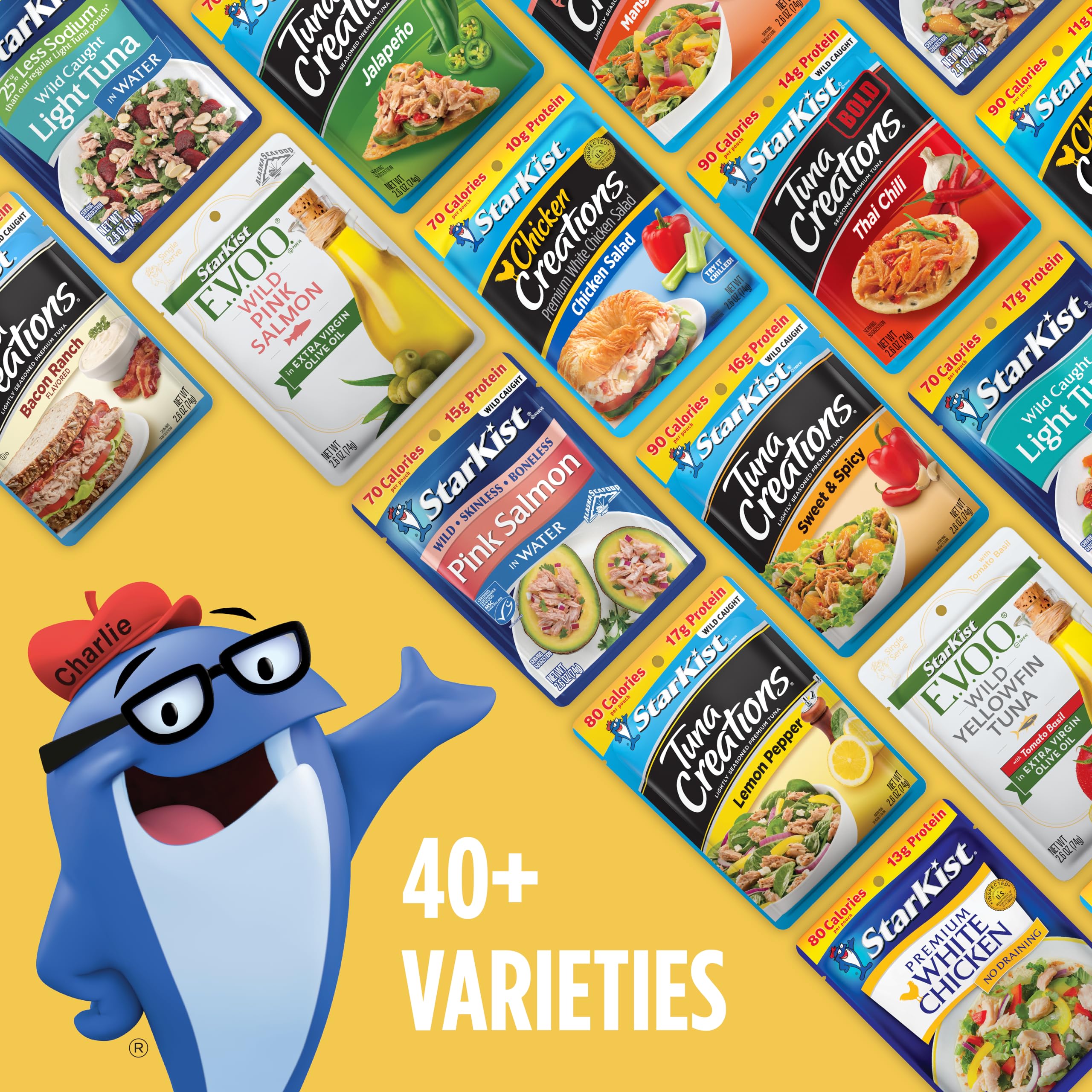 StarKist stacked pouches in pantry, long-lasting shelf storage benefit