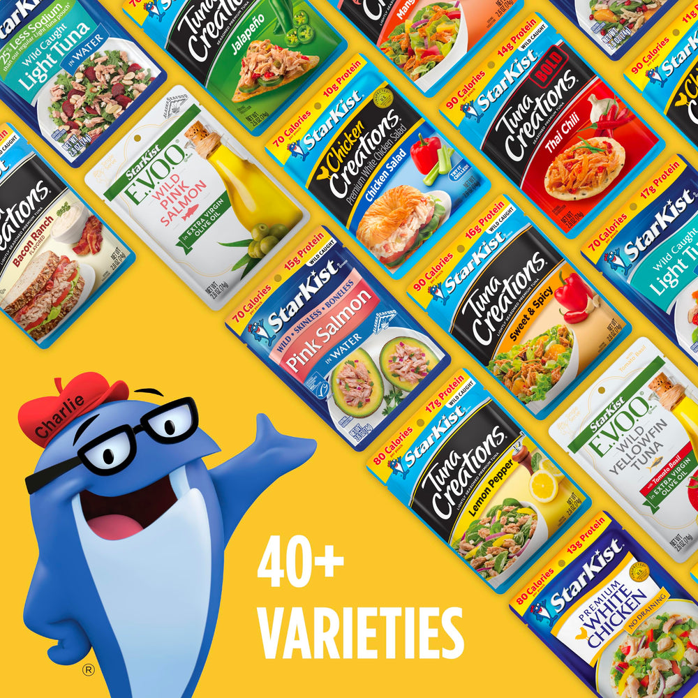 StarKist stacked pouches in pantry, long-lasting shelf storage benefit