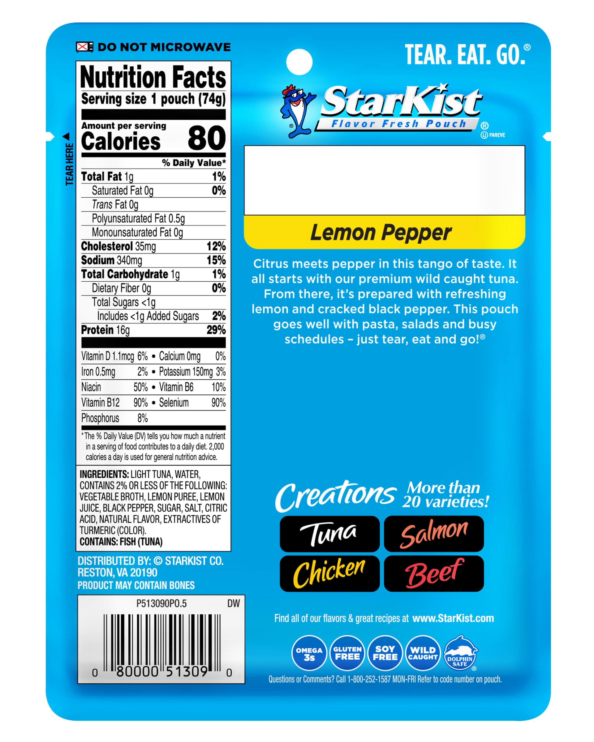 StarKist pouch abierto con atún listo para comer, conveniencia inmediata