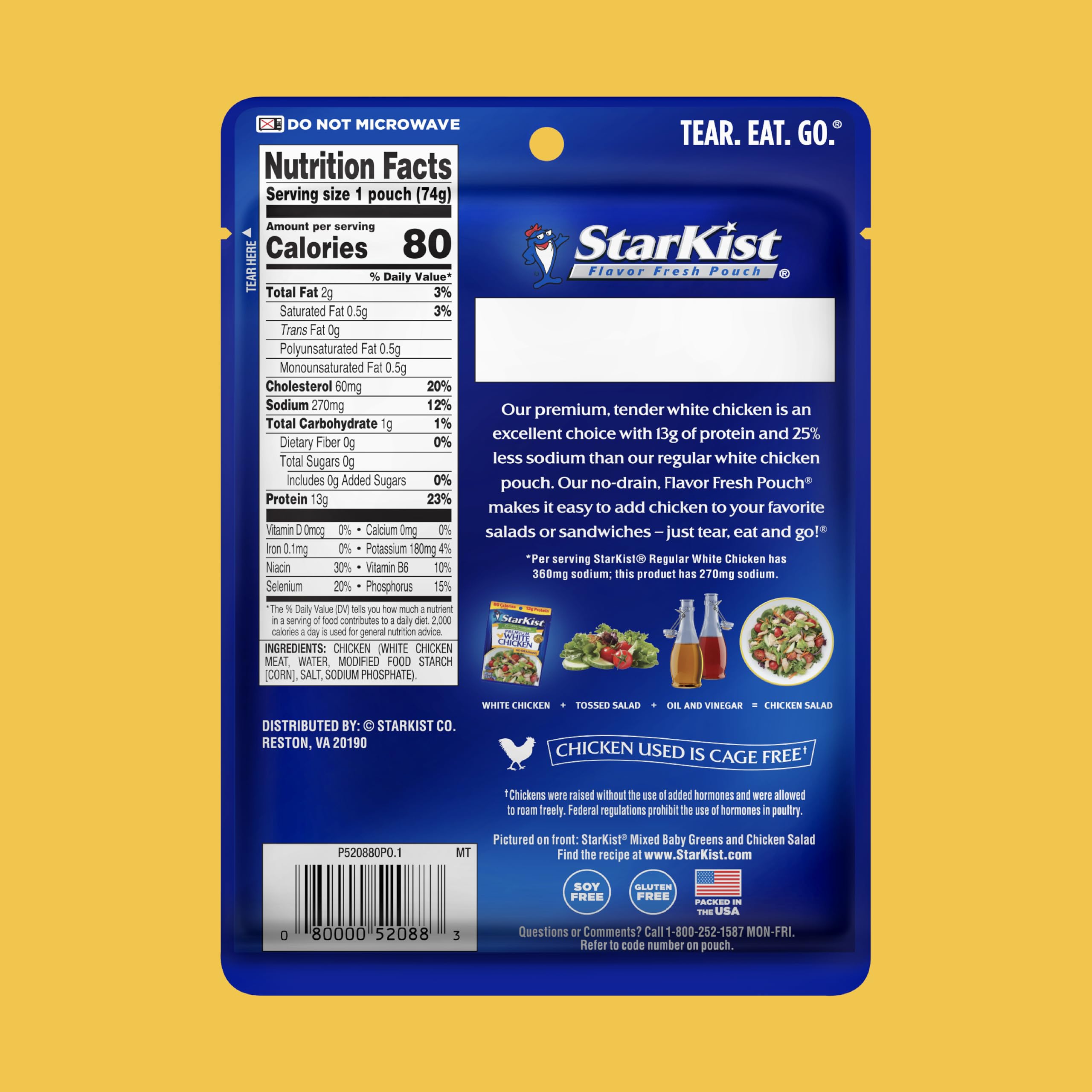 StarKist pouch opened with chicken visible, ready-to-eat convenience