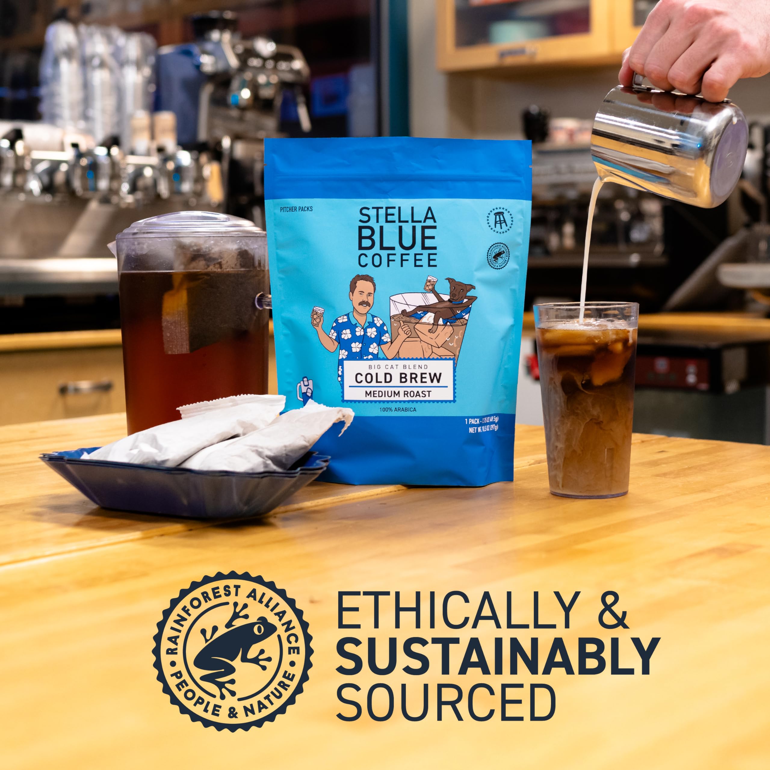 Stella Blue bolsa en jarra con hielo para cold brew frío y limpio