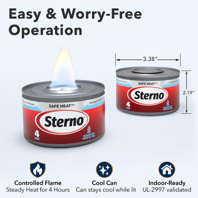 Sterno Safe Heat powering an outdoor buffet showing clean, odor-free warmth