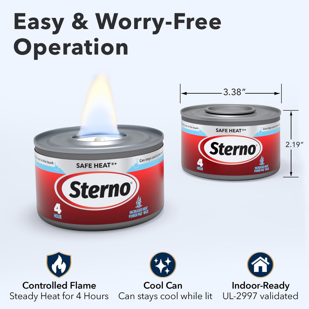 Sterno Safe Heat powering an outdoor buffet showing clean, odor-free warmth