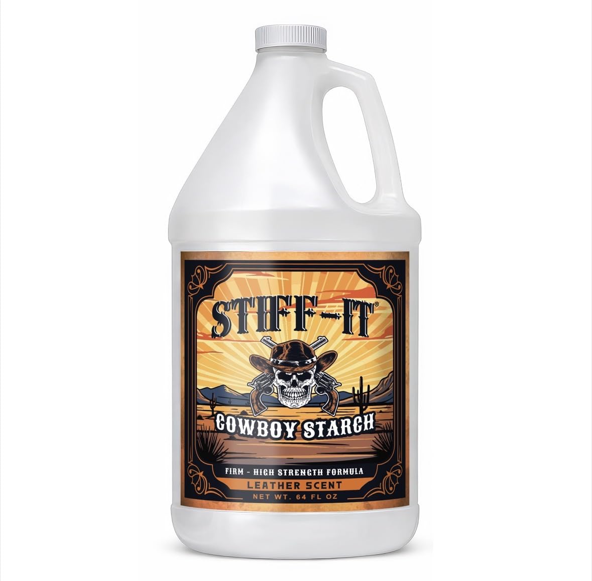 Stiff-it vista frontal de la botella mostrando etiqueta y tamaño