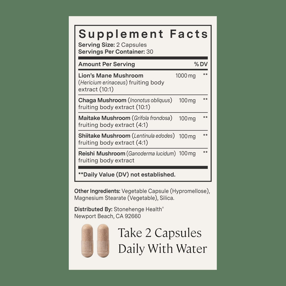 Stonehenge Health two capsules next to hands showing serving clarity