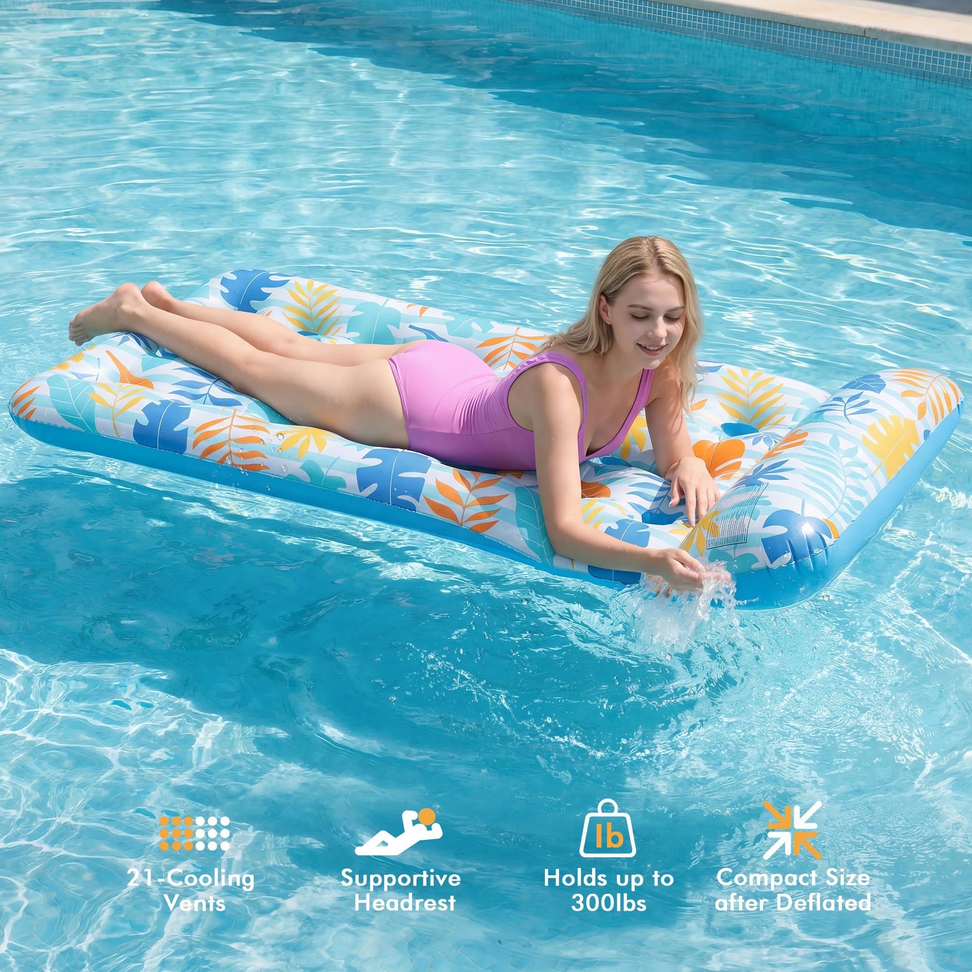 stonful adult reclining on float in pool offering relaxed comfort